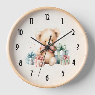 Horloge Ours en peluche mignonne avec cadeaux de Noël
