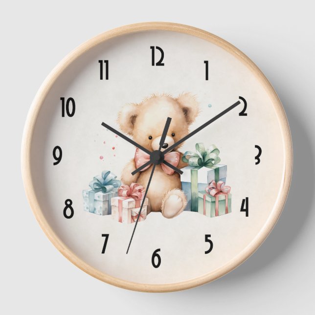 Horloge Ours en peluche mignonne avec cadeaux de Noël (Recto)