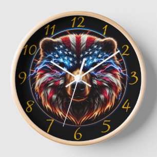 Horloge Ours patriote avec couronne de drapeau