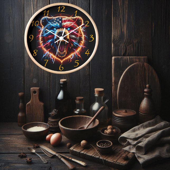 Horloge Ours patriotique : Rouge, Blanc et Rugit (Créateur téléchargé)