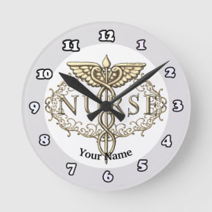 Horloge Oval Gold Nurse Caduceus
