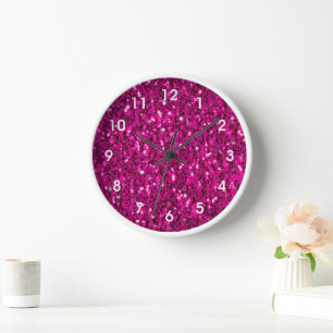Horloge Paillettes rose chaud fausses