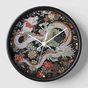 Horloge Paire de dragons blancs asiatiques