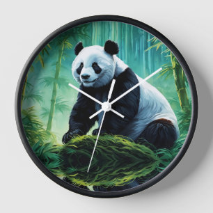 Horloge Panda géant dans la forêt de bambou