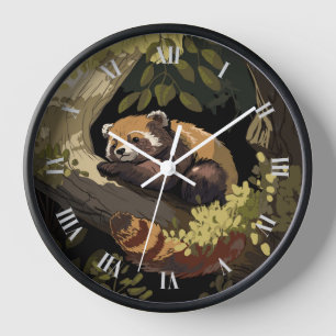 Horloge Panda rouge allongé sur une branche d'arbre