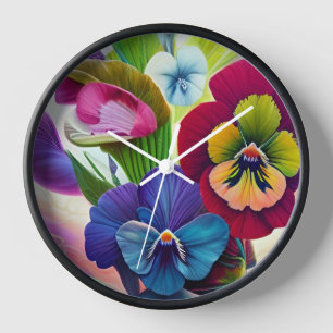Horloge Pansies colorées -AI ART