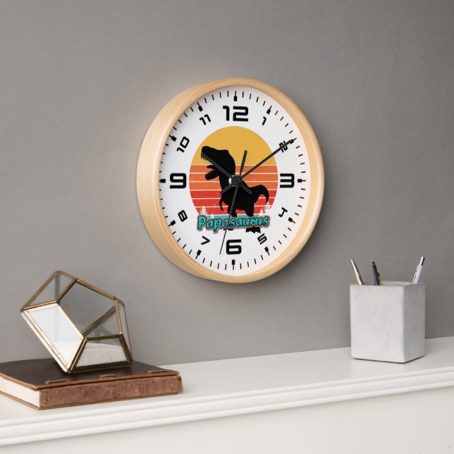 Horloge Papasaurus Coucher de Soleil Rétro  (Bureau)