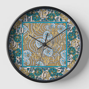 Horloge papier peint bleu art nouveau cyclamen