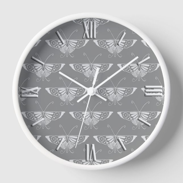 Horloge Papillon Art déco stylisé, tons gris / gris (Recto)