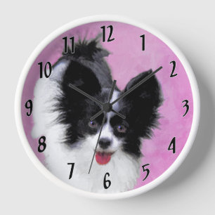 Horloge Papillon (blanc et noir) Peinture - Chien Art