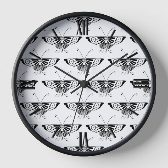 Horloge Papillon déco stylisé - blanc et noir (Recto)