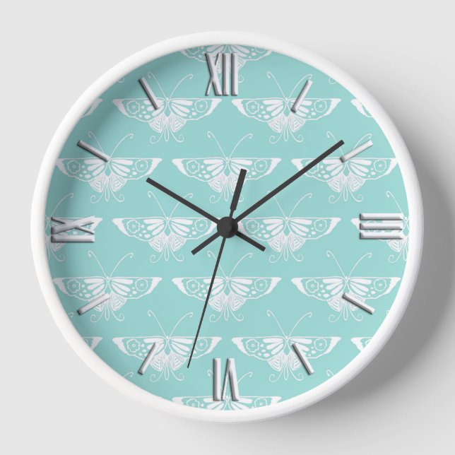 Horloge Papillon déco stylisé - bleu glace (Recto)