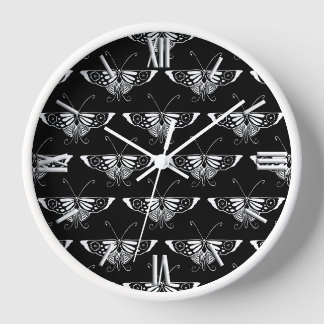 Horloge Papillon déco stylisé - noir et blanc (Recto)