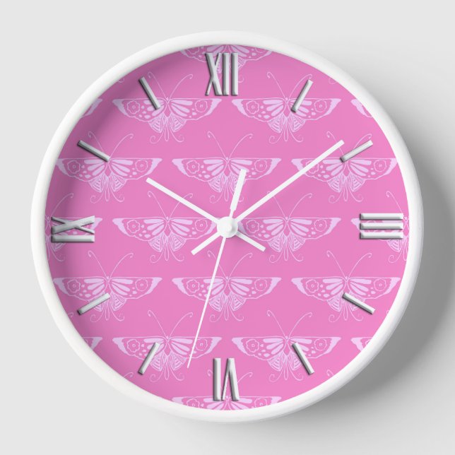 Horloge Papillon déco stylisé - orchidée rose (Recto)