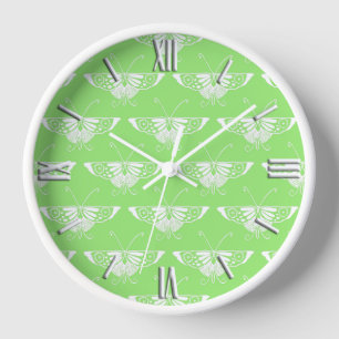 Horloge Papillon déco stylisé - vert citron