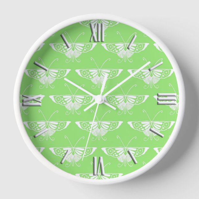 Horloge Papillon déco stylisé - vert citron (Recto)