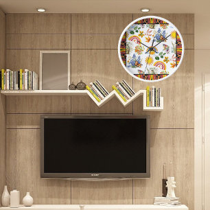 Horloge Papillon du jardin de printemps Arc en ciel Vert s