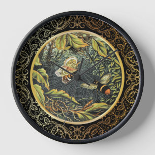 Horloge Papillon et abeille victoriens dans une toile d'ar