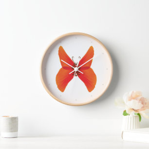 Horloge Papillon rouge orange avec votre nom