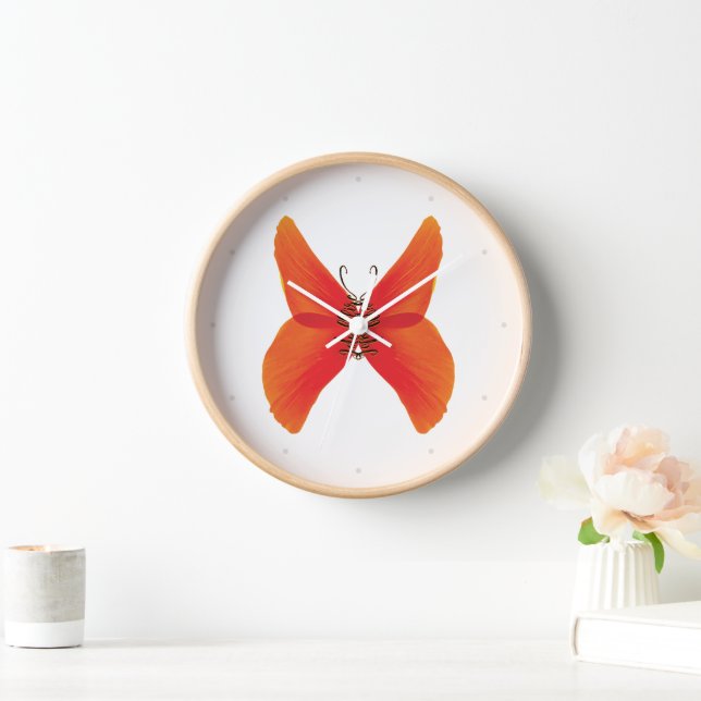 Horloge Papillon rouge orange avec votre nom (Maison)