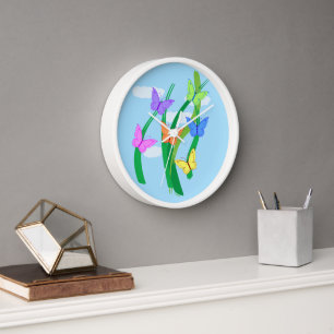 Horloge Papillons et ciel colorés