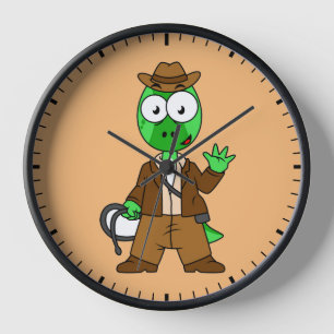 Horloge Parasaurolophus Habillé Comme Indiana Jones.