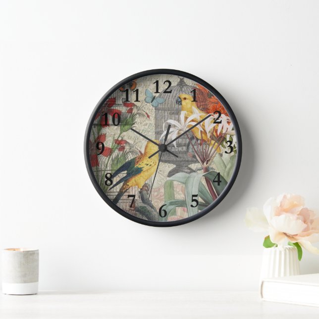 Horloge Parrot Jaune Tropical Antique Fleur (Maison)