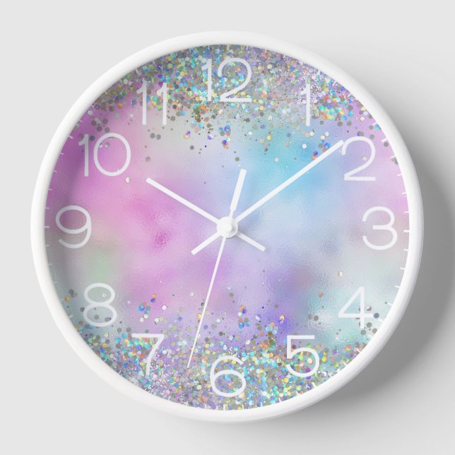Horloge Parties scintillant holographique Rainbow Pastels  (Recto)
