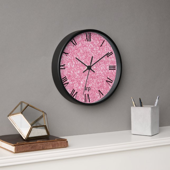 Horloge Parties scintillant rose Faux Chiffres romains noi (Bureau)