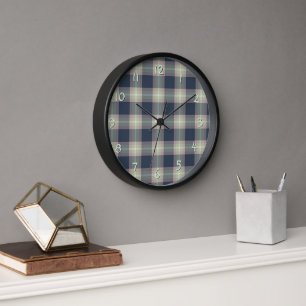 Horloge Pastel Pink Mint Green Dark Blue Plaid Motif