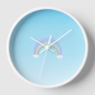 Horloge Pastel Rainbow floral sur le ciel bleu