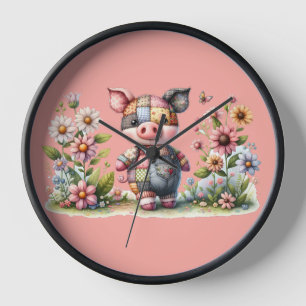 Horloge Patchwork Piglet en Jardin Floral