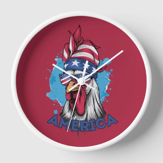 Horloge Patriotique poulet aux USA Bandana et Shades (Recto)