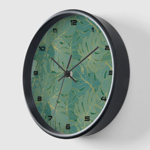Horloge Paume vert et or feuille motif