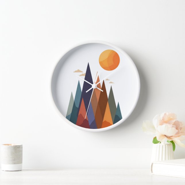 Horloge Paysage avec montagnes et soleil (Maison)