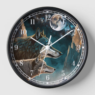 Horloge Paysage de l'Imaginaire de la Pleine lune des loup