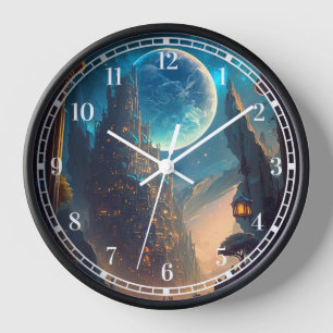 Horloge Paysage futuriste du château d'Imaginaire