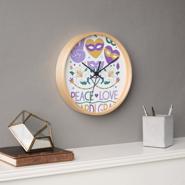 Horloge Peace Love Mardi Gras Beads pour les femmes Carniv (Bureau)