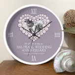 Horloge Pearl photo coeur 30e anniversaire mariage sur mes<br><div class="desc">L'horloge mariage d'anniversaire Pearl coeur personnalisez avec votre propre photo de couple, l'année du mariage, et les noms ou la relation avec vous. L'exemple donne M. et Mme Robinson 30e anniversaire de la Mariage Pearl, ainsi que votre mariage et la date actuelle. D'autres articles correspondants et des styles de numéro...</div>