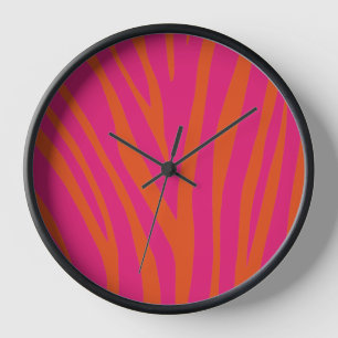 Horloge Peau de zèbre rose moderne colorée unique 