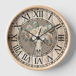Horloge Peau occidental blanc rose eucalyptus western chic