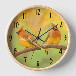 Horloge Peinture à cire de cèdre - Mignonne Oiseau Sauvage