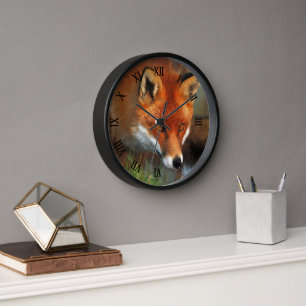 Horloge Peinture à l'huile de chasse au renard rouge Art