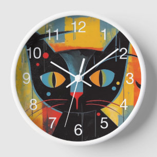 Horloge peinture Abstraite de chat noir