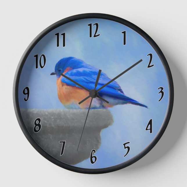 Horloge Peinture Bluebird - Art Original d'Oiseau (Recto)
