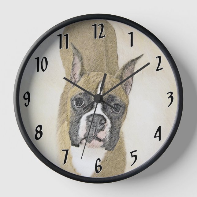 Horloge Peinture Boxer - Art Original de Chien Mignon (Recto)