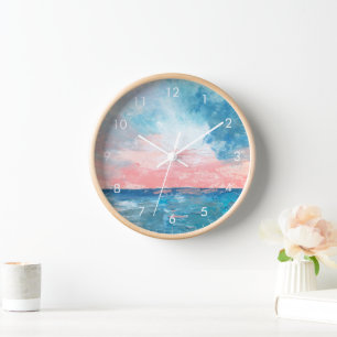 Horloge Peinture Côtière Abstraite Moderne - Bleu Nautical