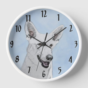 Horloge Peinture de Berger Blanc - Art Original de Chien M