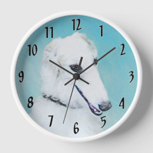 Horloge Peinture de Borzoï (blanc) - Art original de chien