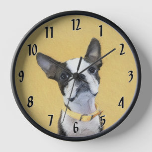 Horloge Peinture de Boston Terrier - Art de chien original